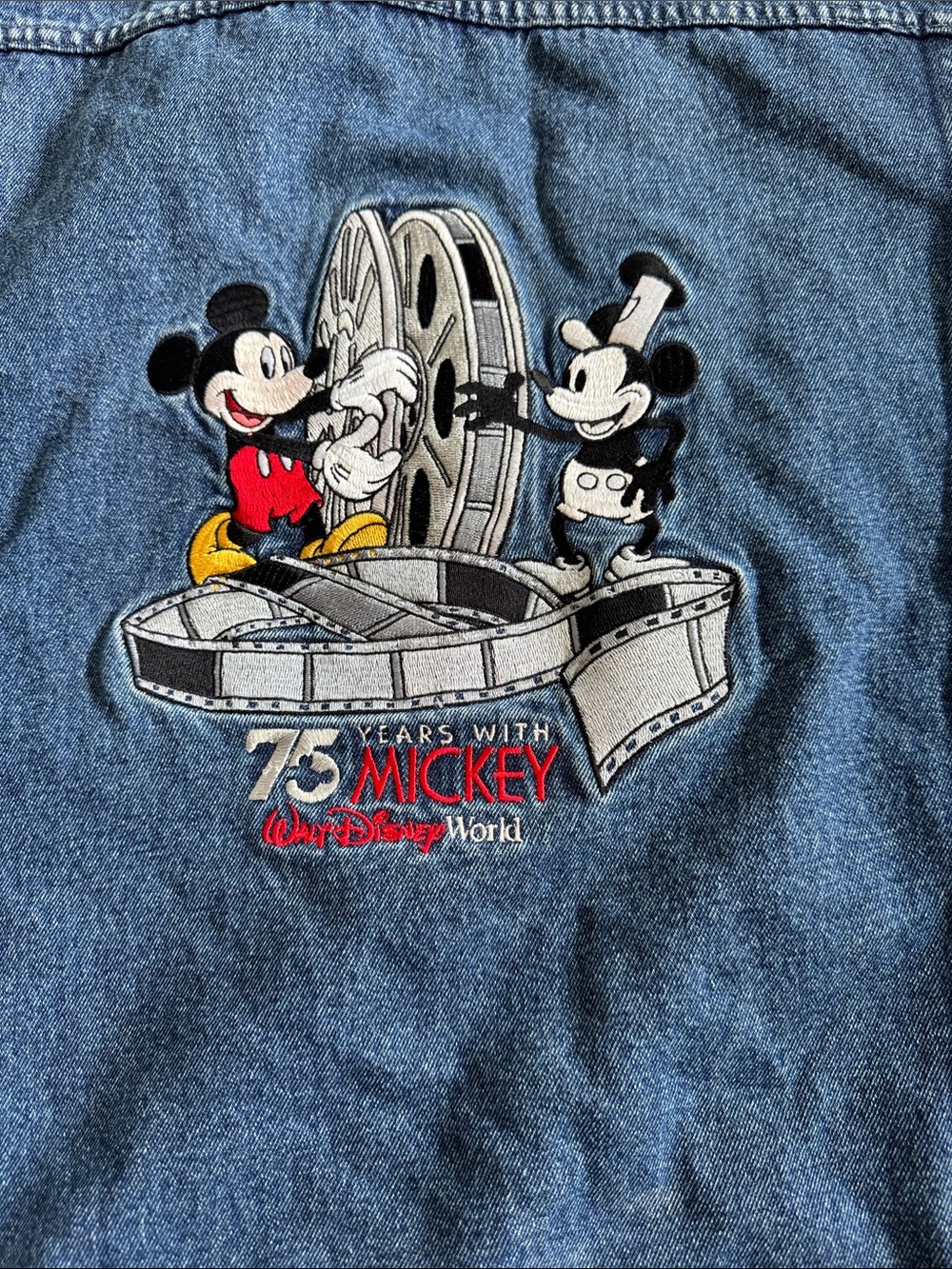 Disney Denim Jacket with Red 75 Years Mickey Embroidery